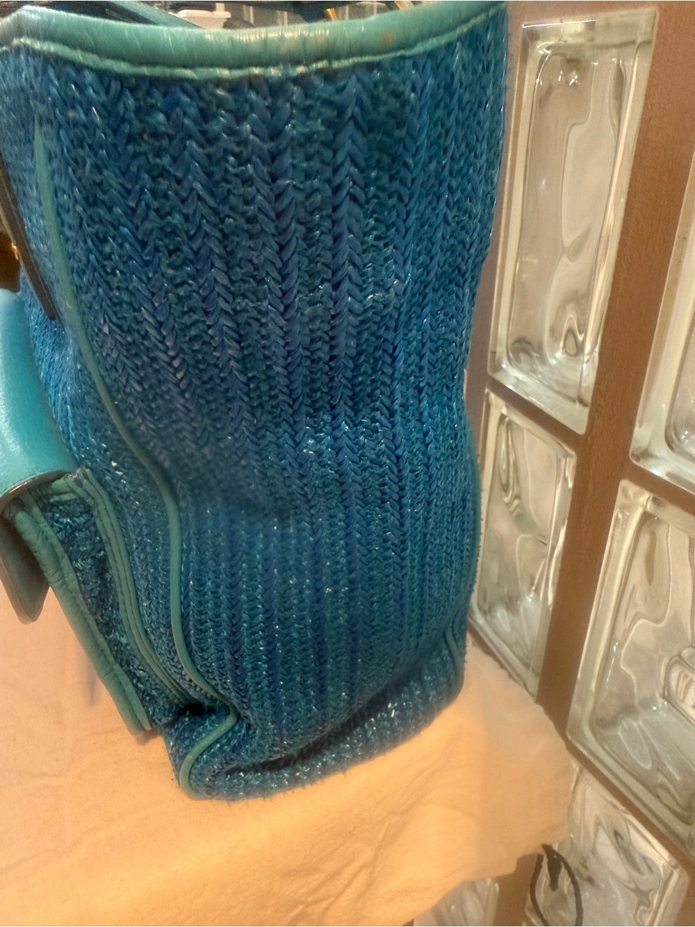 Marc by Marc Jacobs Hayley Straw/Leather Teal Blue Tote with Front Flap Pocket - Picture 8 of 17